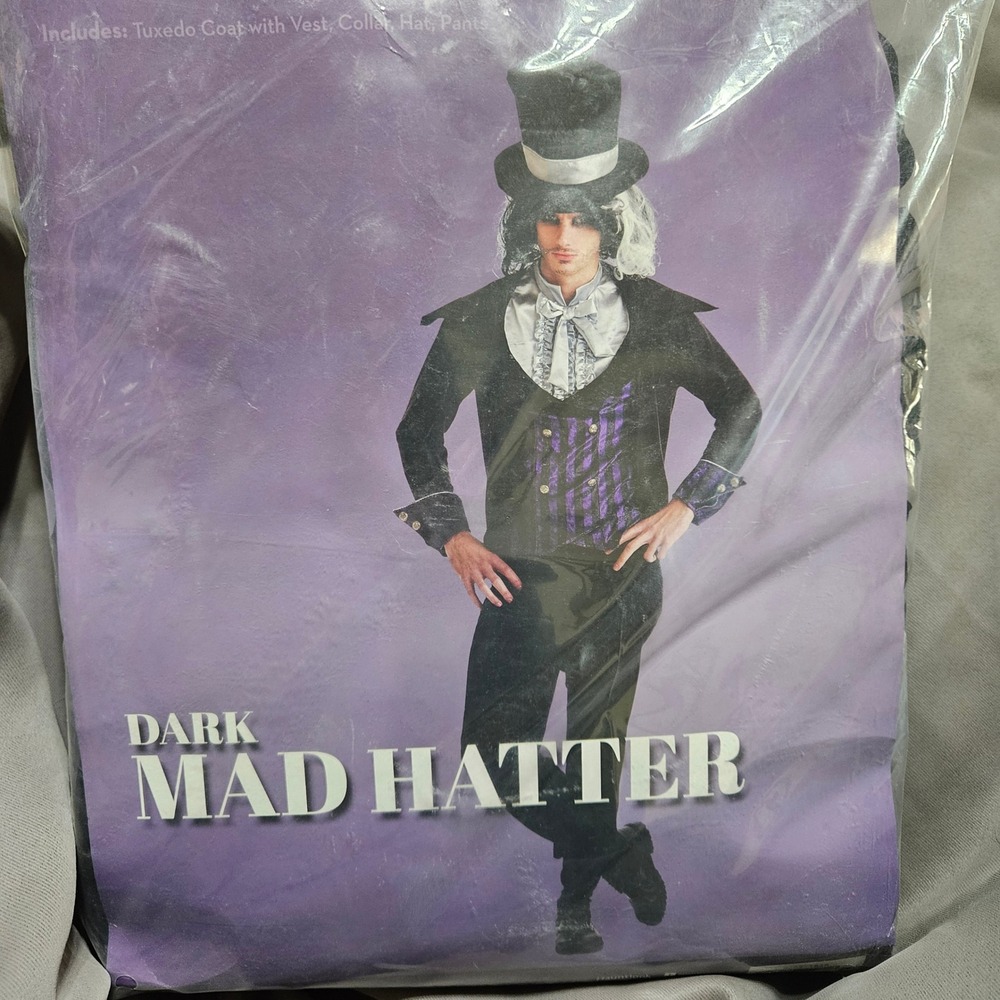 Dark Mad Hatter Mens Halloween Costume Black Purple Wonderland Medium Hauntlook